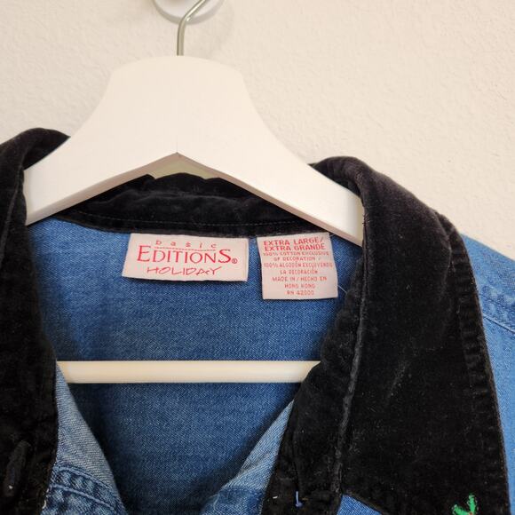 Vintage Basic Editions Holiday Jean Chambray Button Down Shirt XL - Picture 4 of 8